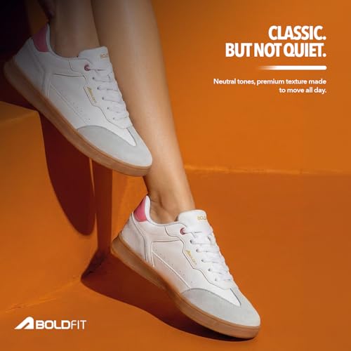 Image of Boldfit Sneakers for Woman Faux Leather Casual Shoes with Soft Cushion Insole, Lace-Up Eveyday Wear Footwear Women Sneakers Shoes Klunys Elite