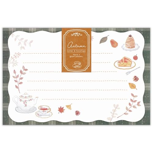エヌビー社 ミニレター オータム ティータイム | ミニレターセット 横書き 便箋6枚 封筒3枚 洋形3号封筒 ダイカット