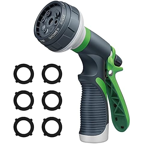 Garden Hose Nozzle, Water Hose Nozzle Spray, Heavy Duty Water Spray Gun High Pressure Washer Sprayer with 8 Patterns, Suitable for Watering Garden, Cleaning, Showering Pet and Washing Cars, Green Cover