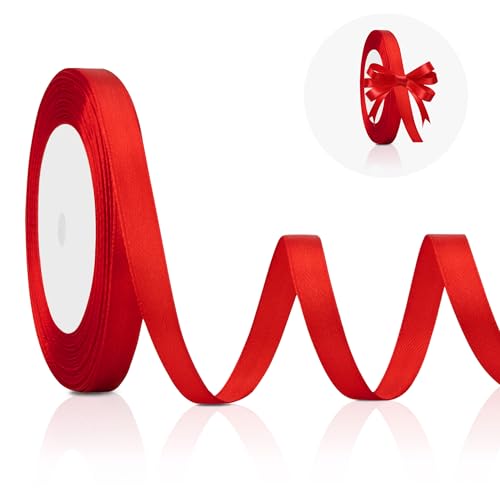 Red Ribbon for Flower Bouquet Red Ribbon for Gift Wrapping Red Satin Ribon 3/8 in Thin Red Ribbon for Christmas Tree Liston Rojo Bows Gift Wrap Ribbon for Lei Wedding Invitation