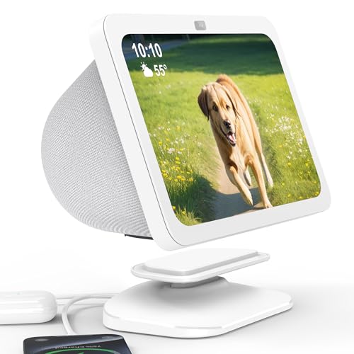 HomeMount Adjustable Charging Station for Echo Show 8 (3rd) with USB-C and USB Charging Port, Tilt Charging Stand with Strong Magnetic (for Phones & Echo Show 8 3rd - White)