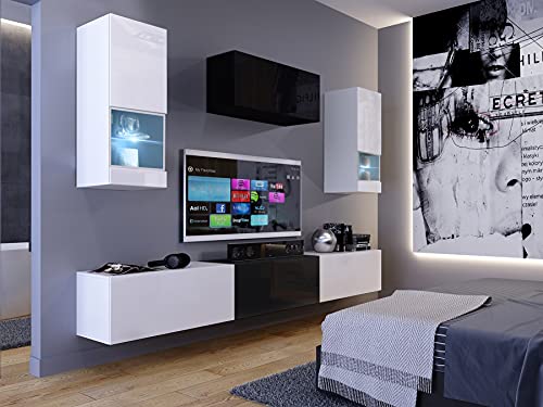 Furnitech Campari N26 1A Meuble de salon moderne et brillant (meubles sans LED, AN26-18BW-HG4 1B grand)