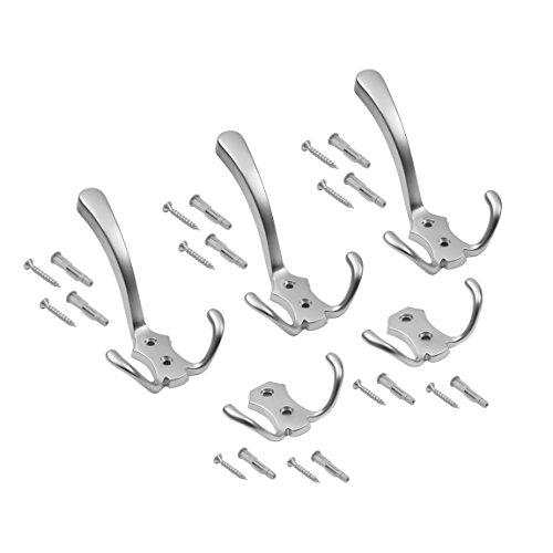 Garderobenhaken Chrom matt Kombi Set - Kleiderhaken 5er Set, Haken,...