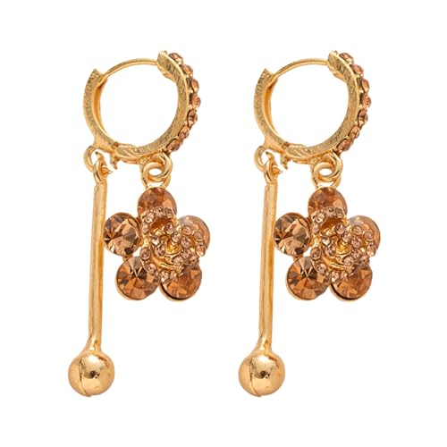Pendientes de flores de cristal de moda, pendientes colgantes de flores de cristal, pendientes colgantes de flores de circonita cúbica, regalos de joyería de moda para mujeres (Gold)