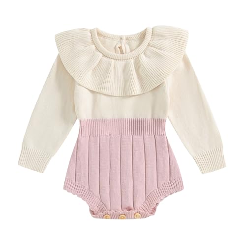 Image of Ursobutegl Newborn Baby Girl Knitted Romper Sweater Doll Collar Long Sleeve Knit Jumpsuit Bodysuit Infant Fall Winter Clothes