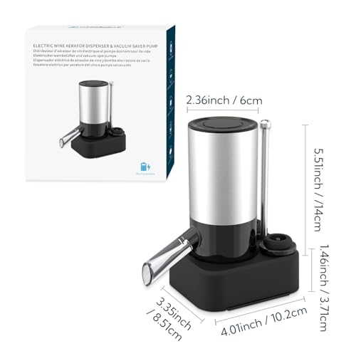 KITCHENDAO Rechargeable Electric Wine Aerator Dispenser and Wine Saver Pump, Built-in Sound Indicator, Automatic Wine Pourer with USB-C Cable, Storage Base and 2 Stoppers, Ideal Gift for Wine Lovers by KITCHENDAO - Image 7