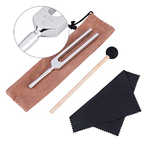 QIYUN Tuning Fork, 432 hz Tuning Forks for Healing with Silicone Hammer and Cleaning Cloth