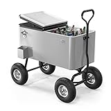 VINGLI 80 Quart Wagon Rolling Cooler Ice Chest, Patio Cooler w/Long Handle and 10' Wheels, Beach Patio Party Bar Cold Drink Beverage Cart