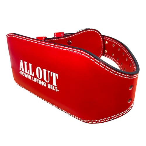 ALLOUT 【横川尚隆選手愛用】 本革トレーニングベルト パワーベルト 筋トレ デッドリフト ベルト レザー リフティングベルト 高密度Cowhide 牛革 男女兼用(M ワイド, レッド)の商品画像（Amazon）