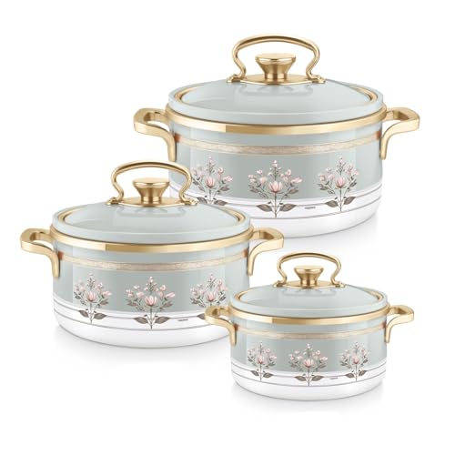 Image of Nayasa Rachel Casserole- Small Set of 3, 500, 1000, 1500 ML | BPA Free | Food Grade | Easy to Carry | Easy to Store | Hot Pot for Kitchen | Roti Box | Teal