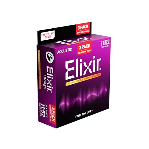 Elixir �G���N�T�[ �A�R�[�X�e�B�b�N�M�^�[�� 3�Z�b�g���� �v�����[�V�����p�b�N NANOWEB �t�H�X�t�@�[�u�����Y Custom Light .011-.052#16568 (16027 3�Z�b�g) �y�������K�i�z