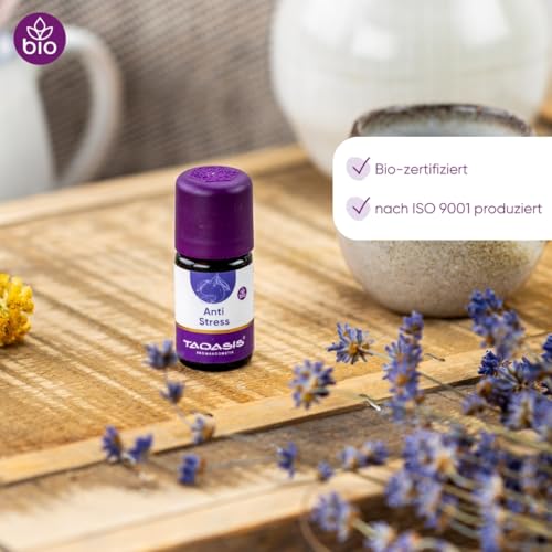 TAOASIS Duftkomposition Anti Stress 5 ml – 100 % naturreines ätherisches Öl – Bio-zertifiziert – Beruhigender Duft mit Sandelholz, Lavendel & Mandarine – Vegan – Made in Germany