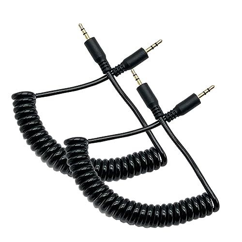LiKuCo Coiled 2.5mm Audio Cable; 2Pacck Coiled 2.5mm to 2.5mm Male to Male Stereo Headset Headphone Jack Gold Plated Connector Wire Cord Plug Cable