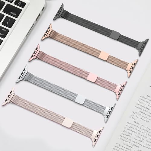 Image of for Apple Watch Band Series Ultra SE 8 7 6 5 4 3 2 1 38mm 40mm 41mm 42mm 44mm 45mm 49mm, Stainless Steel Slim & Thin Mesh Magnetic Clasp Strap Women and Girl Replacement Band for iWatch