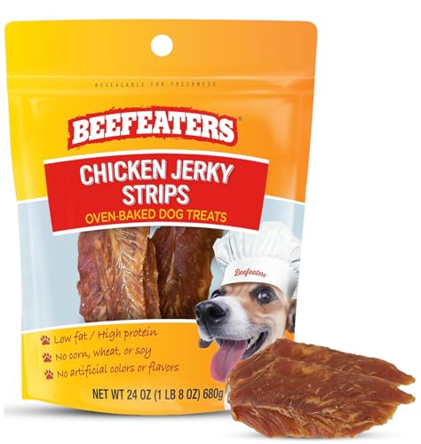 Beefeaters Chicken Jerky Strips for Dogs 24oz, 100% Real Chicken Breast, Oven-Baked, Grain-Free Dog Treats for Training & Rewards, High Protein, Low Fat, Resealable Bag, All Life Stages