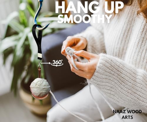 Image of NAAZ Wood Arts Premium Handmade Wood Yarn Rolling Holder with Hand Strap, Crossbody Strap and Crochet Hook 6 mm, Hangging Holder Yarn Spinner for Knitting & Crocheting. (Rose Wood Desing 2)