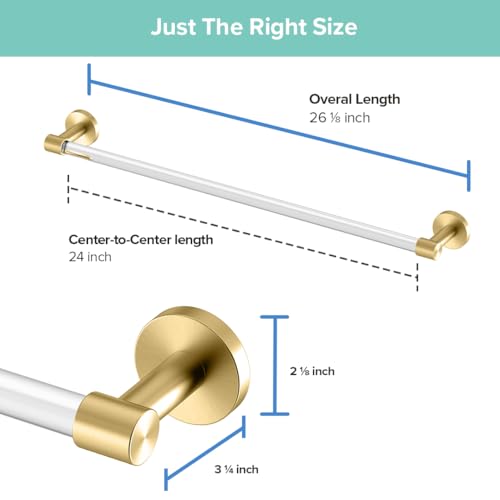 Image of Gatco 5730 Clarion 24 inch Bathroom Towel Bar, Brushed Brass, Wall-Mounted Towel Rack, Crystal-Clear Acrylic Modern Bathroom Accessory
