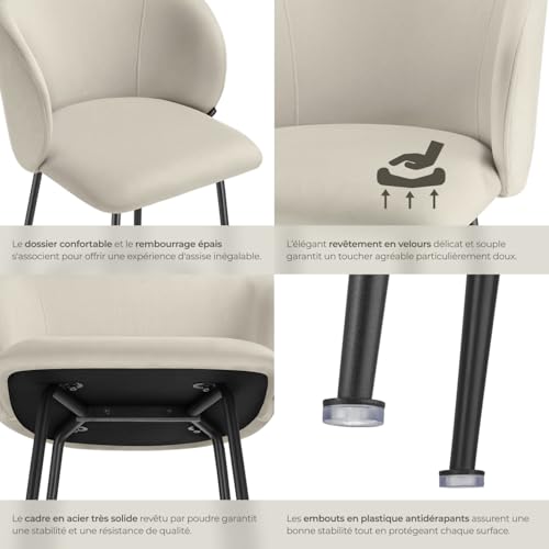 Chaise de bar en velours rembourré avec dossier large et un repose pieds Lot de 6 - vue 7