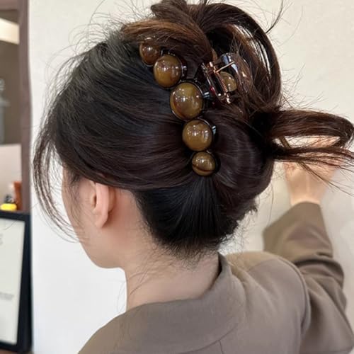 Pinzas de Pelo con Perlas Grandes Marrón miniatura 5