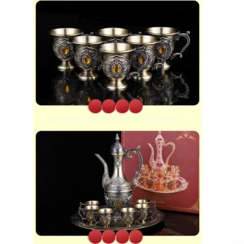 Kit clásico de dispensador de licor de bronce con seis vasos elegantes 8