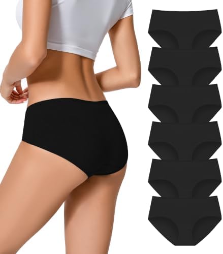 Hodnug Cotton Underwear Womens Hipster Full Coverage Black Panties Breathable Ladies Low Rise Briefs Plus Size 6 Pack Medium