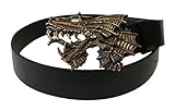 Gürtel: Vollrindleder Dark Dreams Gothic Mittelalter LARP Ledergürtel mit Gürtelschnalle Drachenkopf altkupfer, Länge:100