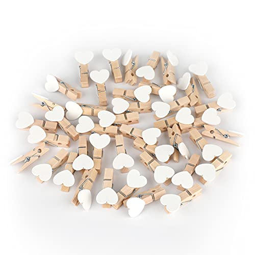 100 Pcs White Mini Wooden Heart Clothespins 3.5 Cm With Spring Wooden Photo Paper Pegs Craft Clips For Wedding Party Decor With 100 Feet Jute Twine #TOP4