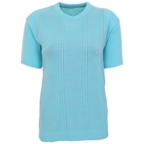 Womens Cable Knit Short Sleeves Jumpers Ladies Classic Knitwear Half Sleeves Sweater Pullover T Shirt Blouse Top Size 10 12 14 16 18 (16-18, Turquoise) Cover