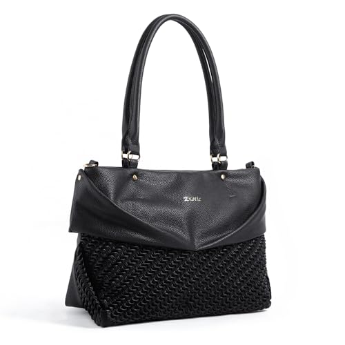 Image of EXOTIC Virelle Textured Dual Panel Handbag for Women | Spacious Multi-Compartment Carryall | Shoulder Carry with Adjustable Sling Strap | Premium PU Leather Purse
