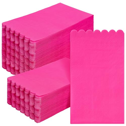 JarThenaAMCS 100Pcs Hot Pink Guest Napkins Baby Shower Paper Napkin Scalloped Disposable Dinner Hand Towels for Home Kitchen Bathroom Wedding Bachelorette Party Birthday Supplies