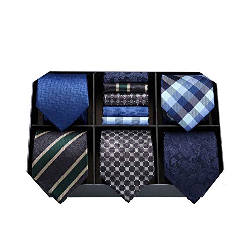 HISDERN Cravate Homme 5 Pièces Mariage Fete Ensemble Cravates et Mouchoirs pour Hommes en Soie...