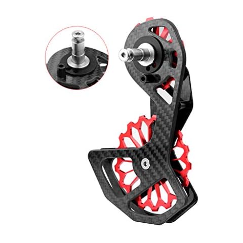 Yuly Bicycle Carbon Fiber Ceramic Rear Derailleur 17T Pulley Guide Wheel for Shimano-6800/R7000/R8000/R9100/R9000 Bike Accessories Bicycle Rear Derailleur Hanger, black red-A Cover