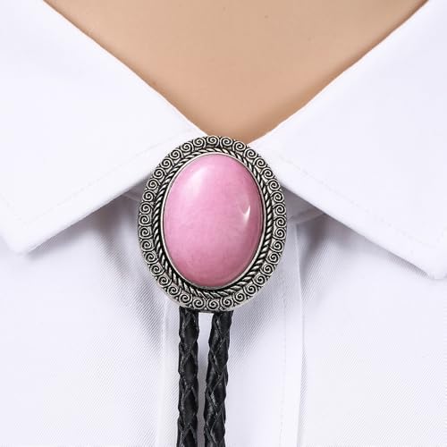 Image of AZORA Western Cowboy Bolo Tie Men Leather Necktie Leather Cord Turquoise Stone Bolo Ties for Men Women