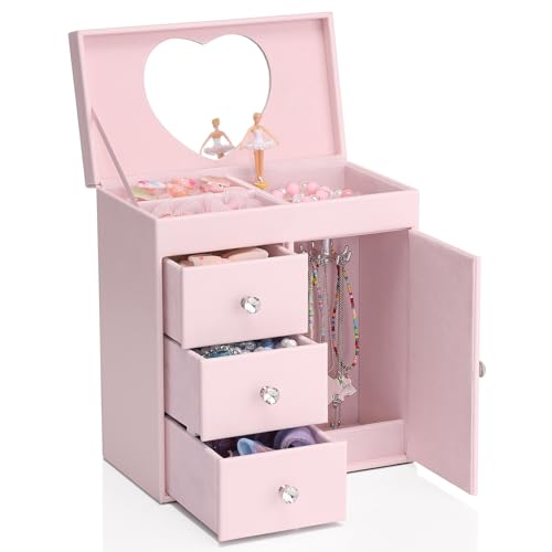 Vlando Musical Jewelry Box for Girls,4 Layer Large Music Jewelry Boxes with Ballerina,Girls Jewelry Box with Mirror, Birthday Childrens Gifts,Girls Gi