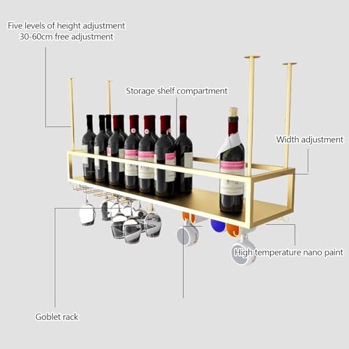 Stojak na wino montowany na suficie – oszczędzająca miejsce półka pływająca do domowego baru i kuchni – wiszący schowek na butelki, kieliszki i akcesoria do wina – elegancki i funkcjonalny design