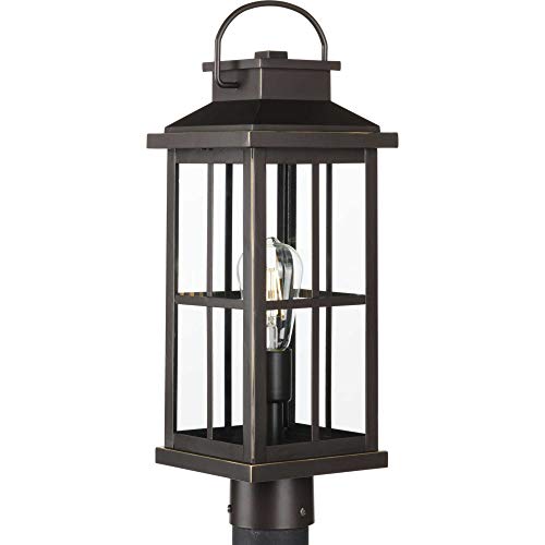 Williamston Collection 1-Light Antique Bronze Clear Glass Farmhouse Outdoor Post Lantern Light #TOP30