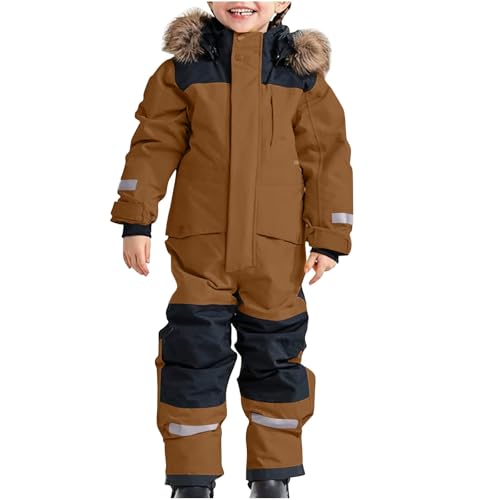 Children Ski Suit Insulated Snow Bib Overalls Thermal Warm Windproof Snowsuit with Removable (Coffee #4, 10-11 Years)