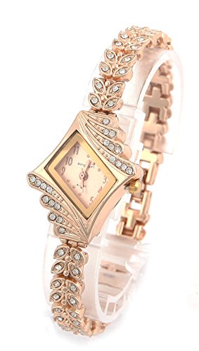 Cocotina Lady Women Quartz Rhinestone Crystal Wrist Watch Rhombus Gold Surface