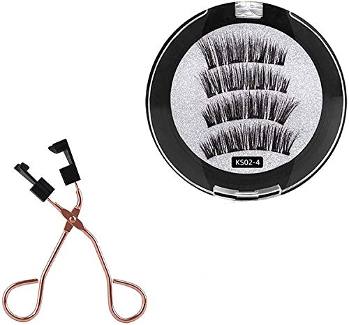 8D Quantum Magnetic Eyelash Set,3D Reusable Magnetic Eyelashes,Easily Apply Magnetic Eyelash Curler,Glue-Free Magnetic Eyelash Clip W/Tweezers (KS02-4)