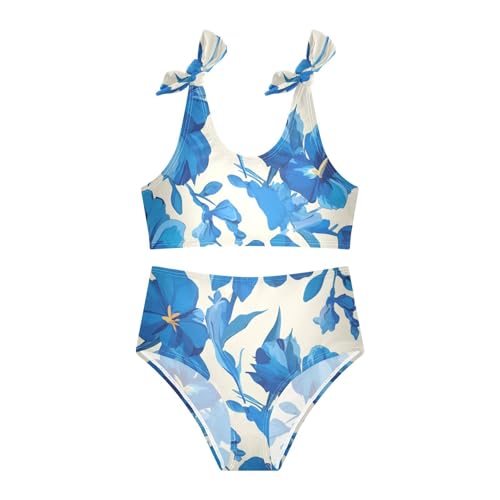 Blue Flower Girls' 2 Piece Kids Bikini Set Quick-Dry Swimsuits Swimwear Adjustable Shoulder Strap3