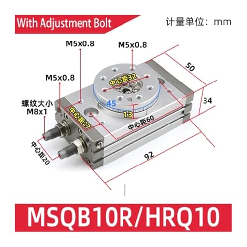 Vérin pivotant MSQB10A à double piston avec table rotative intégrée