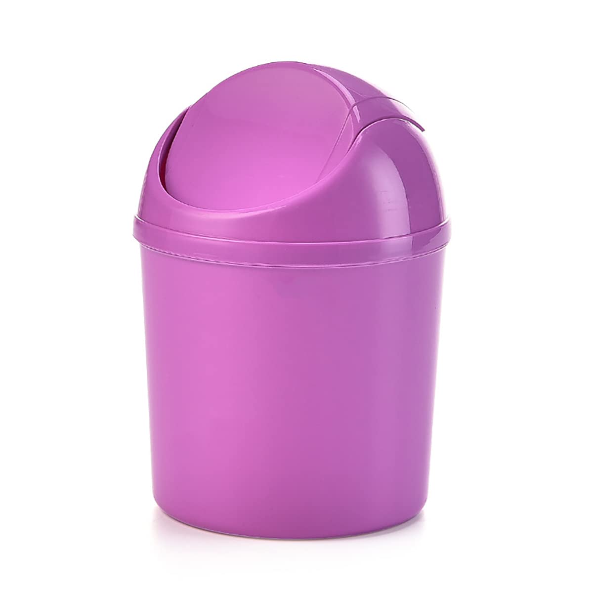 Verve Jelly Plastic Swing Top Bin Desk Bin with Lid,Mini Press Lid Wastebasket Garbage Bin Sundries Desktop Storage Box Trash Can for Kitchen,Bathroom,Bedroom,Living Room,1.5L,Purple,4.9x4.9x6.9in