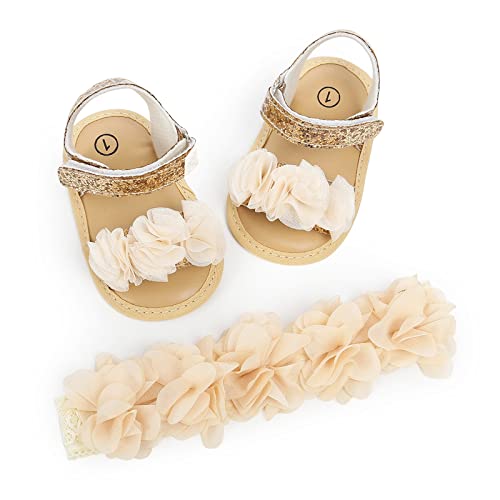 Generic Baby Girls' Sandals with Headband Newborn Girls' Summer Flower Sandals First Dress Shoes for Toddler Lightweight Shoes3