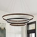 CaraLuxe LED 3 Ring Chandelier Dining Room Modern Black Chandelier with Remote Control Dimmable High Ceiling Pendant Light for Entry Foyer Living Room Bedroom Kitchen Island, 75W