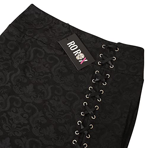 Ro Rox Kathleen Brocade Lace-Up Skirt with Mermaid Ruffle, Jacquard Gothic Maxi Skirt for Women, Black, M2