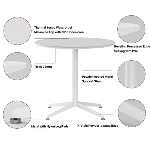 White Dining Table Round Small Office Table Conference Table Coffee Meeting Table For Office Boardroom Kitchen Living Room Waterproof Desktop Easy Assembly 31.5 Inch #TOP3