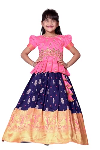 Image of Wommaniya Impex New south Indian traditional pattu pavadai Jecquard Lehenga choli for girls dress