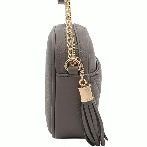 Image of FashionPuzzle Chevron Quilted Crossbody Camera Bag with Chain Strap and Tassel