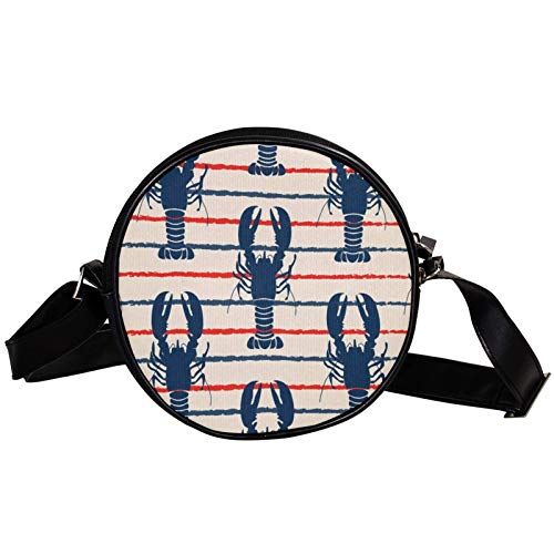 Bolso bandolera redondo pequeño bolso de las señoras de la moda de los bolsos de hombro bolso de mensajero bolsa de lona de la cintura accesorios para las mujeres - retro marino con langosta
