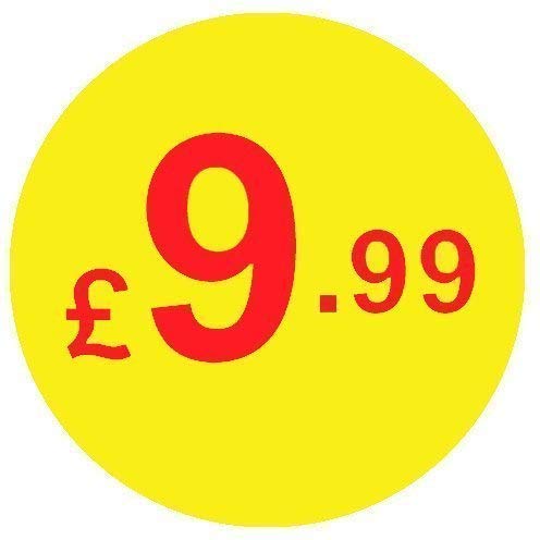 from 99p to £10 - Pack of 200 Red & Yellow 20mm Price Stickers/Sticky Labels - 40 Different Prices to Choose from (Red & Yellow £9.99)